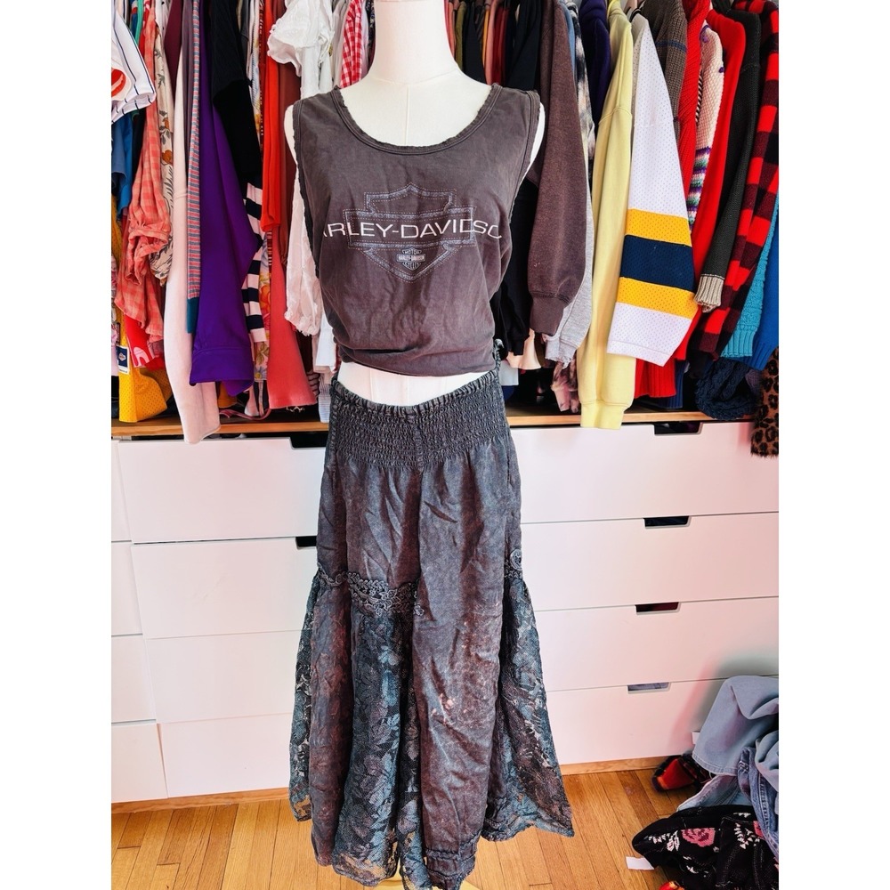 Gypsy Skirt BOHO Peasant Fairy‎ Y2K Dye Long Indigo Womens Free Size